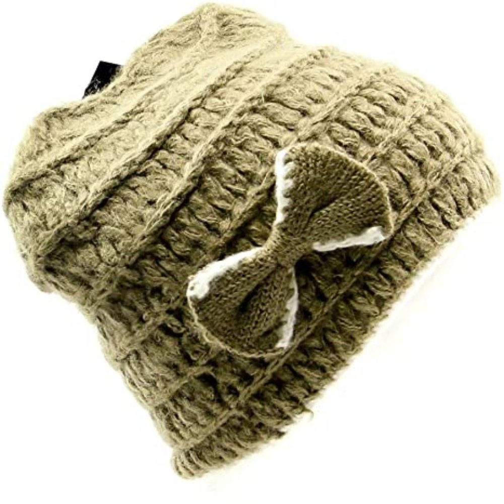 My Style Lab Women's Crochet Hat in Khaki & Ivory One Size